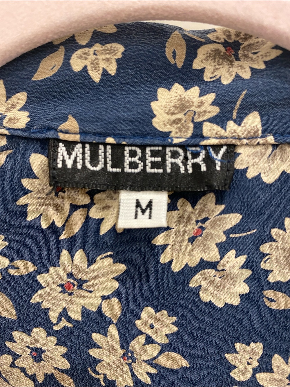Vintage SILK Mulberry Blue Floral Button Down Blouse Size M Quiet Luxury Flowy - Picture 2 of 10